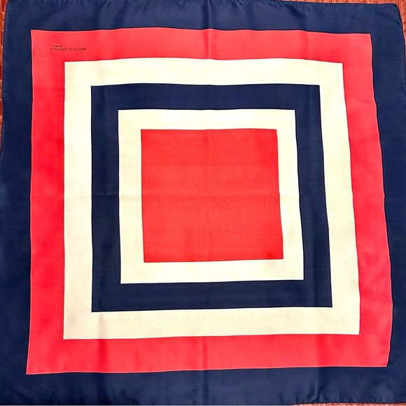MICHELANGELO ROMA VINTAGE SCARF CLASSIC GEOMETRIC STYLE—NAVY FUCHSIA & PINK 🇮🇹 - Picture 8 of 14